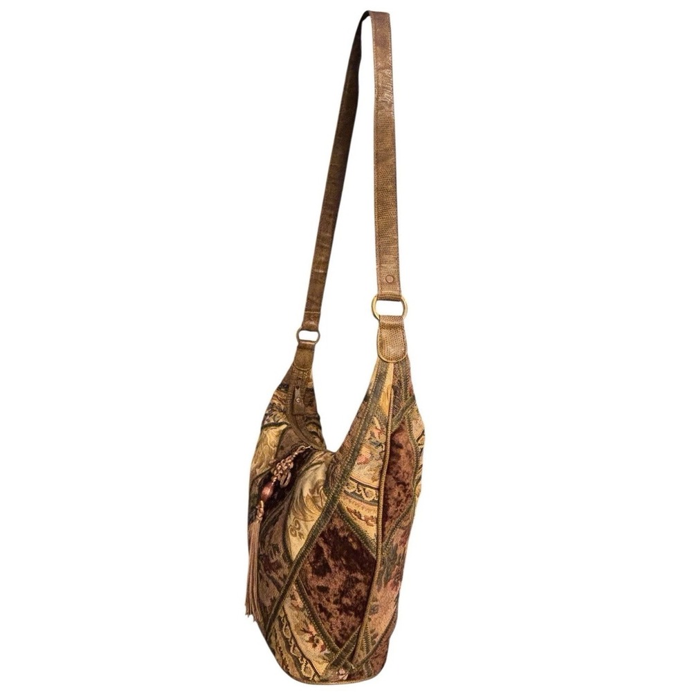 Vintage Boho Patchwork Tapestry Hobo Shoulder Bag Earth Tones Y2K Handmade Large - Picture 6 of 16